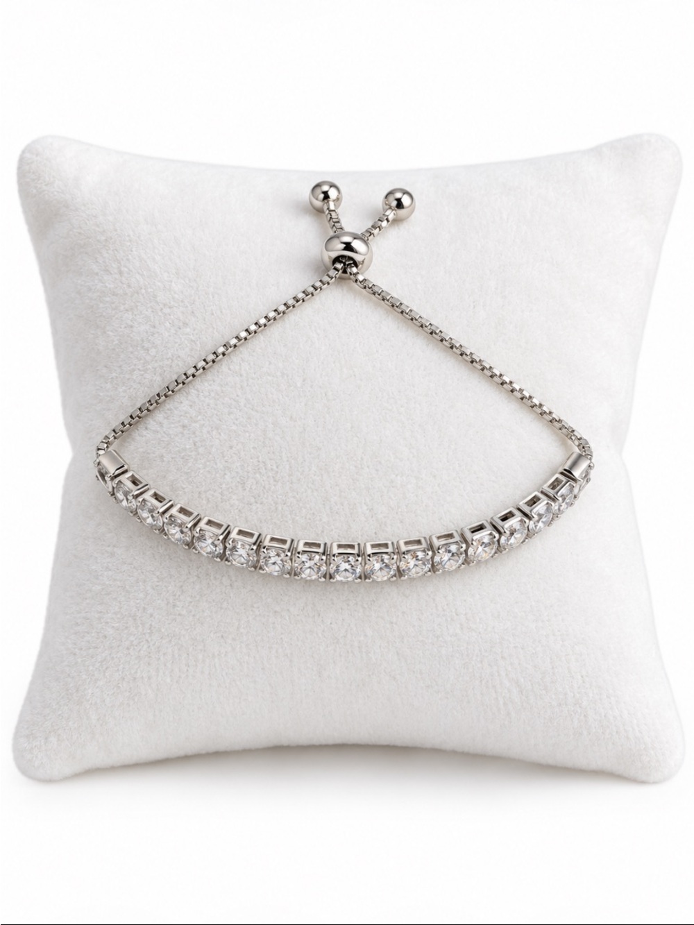 Silver Tone Crystal Tennis Bolo Bracelet Adjustable Slider Sparkle